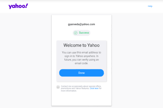 Yahoo mail id created